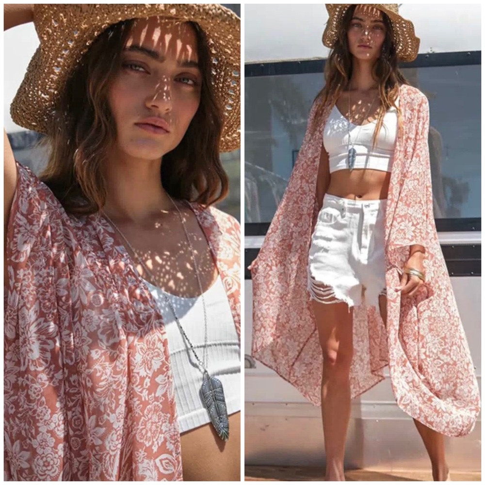 DRAPE SLEEVE OPEN FRONT FLORAL CARDIGAN